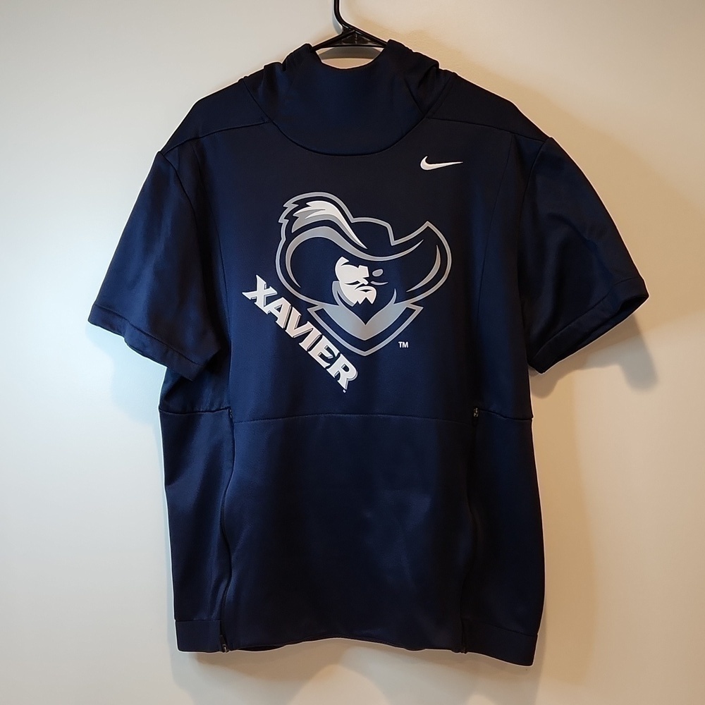 Nike Xavier Musketeers Dri-Fit Short Sleeve Long Neck Hoodie Men's Sz L EUC NICE